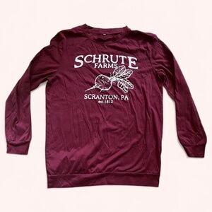 Schrute Farms Maroon Soft Cozy Long Sleeve Tee Unisex M The Office Fan Shirt